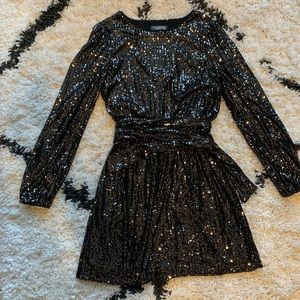 Black Sequin Long Sleeve Mini Dress, size S